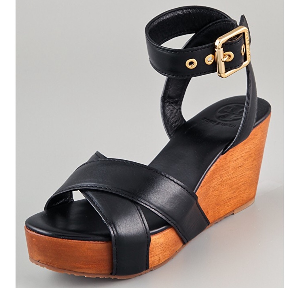 New Tory Burch leather & wooden Wedges